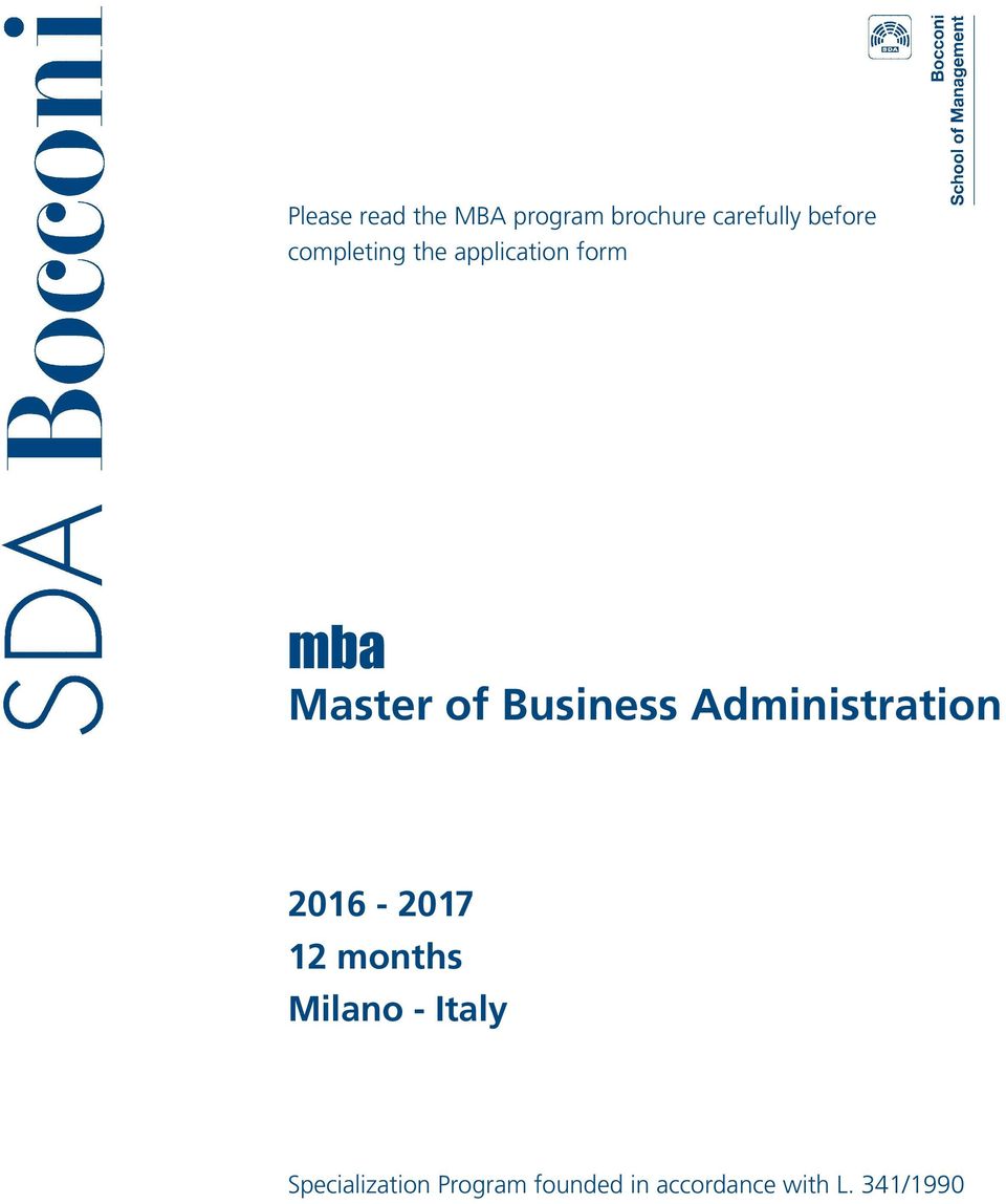 Administration 2016-2017 12 months Milano - Italy