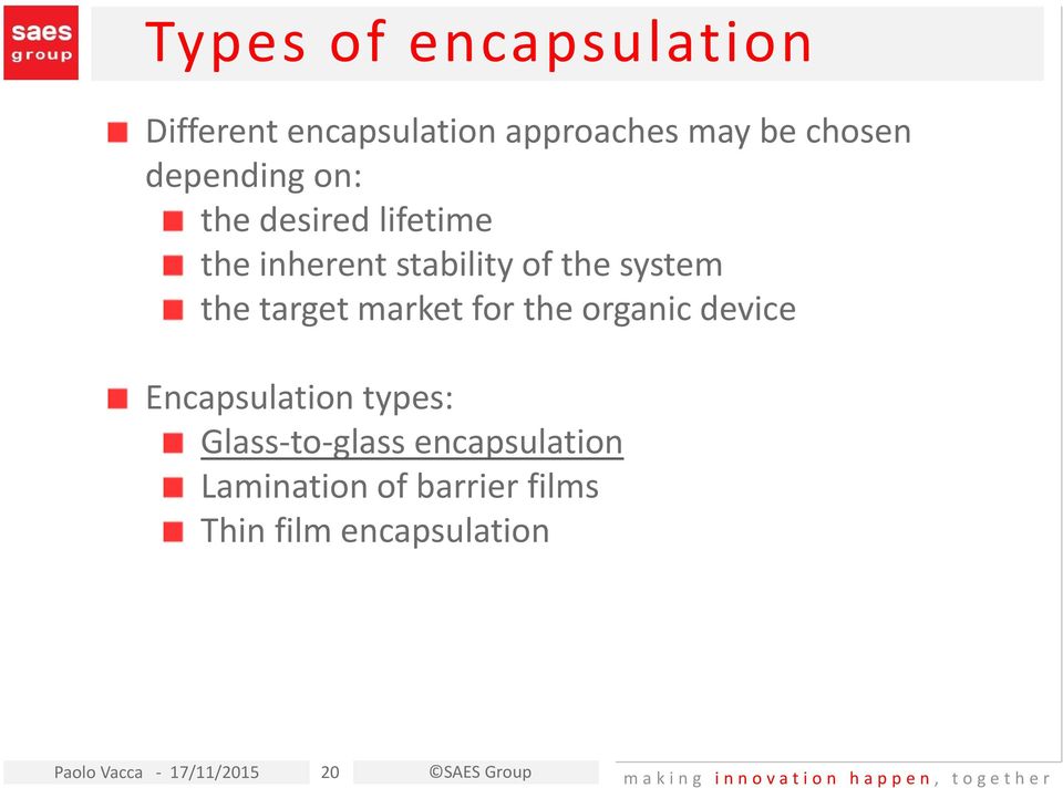 the target market for the organic device Encapsulation types: Glass to