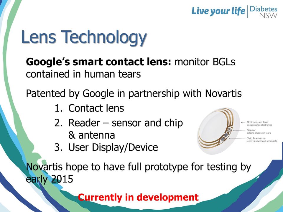 Contact lens 2. Reader sensor and chip & antenna 3.