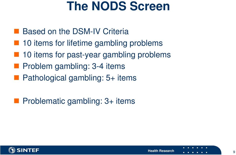 gambling problems Problem gambling: 3-4 items