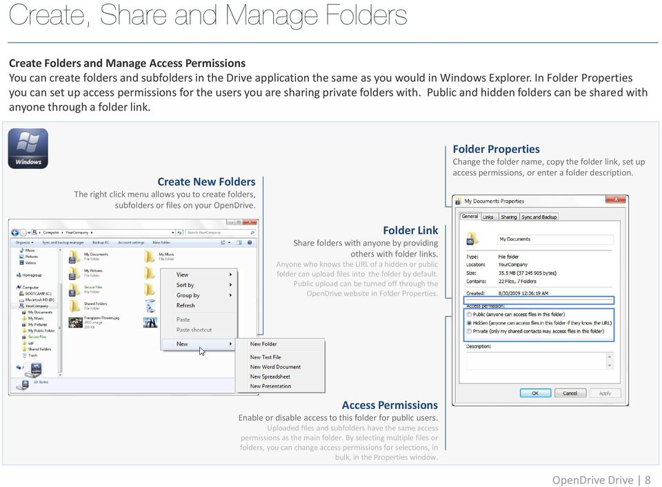 Create New Folders The right click menu allows you to create folders, subfolders or files on your OpenDrive.