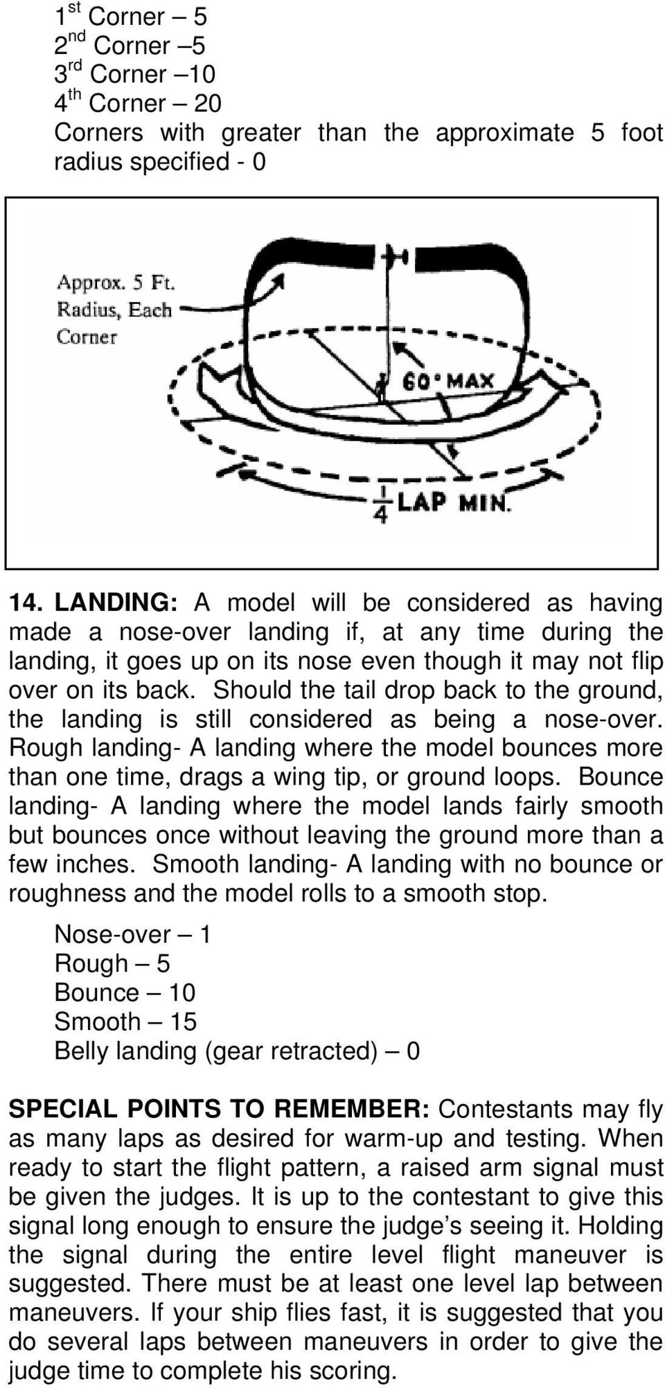 Should the tail drop back to the ground, the landing is still considered as being a nose-over. Rough landing- A landing where the model bounces more than one time, drags a wing tip, or ground loops.
