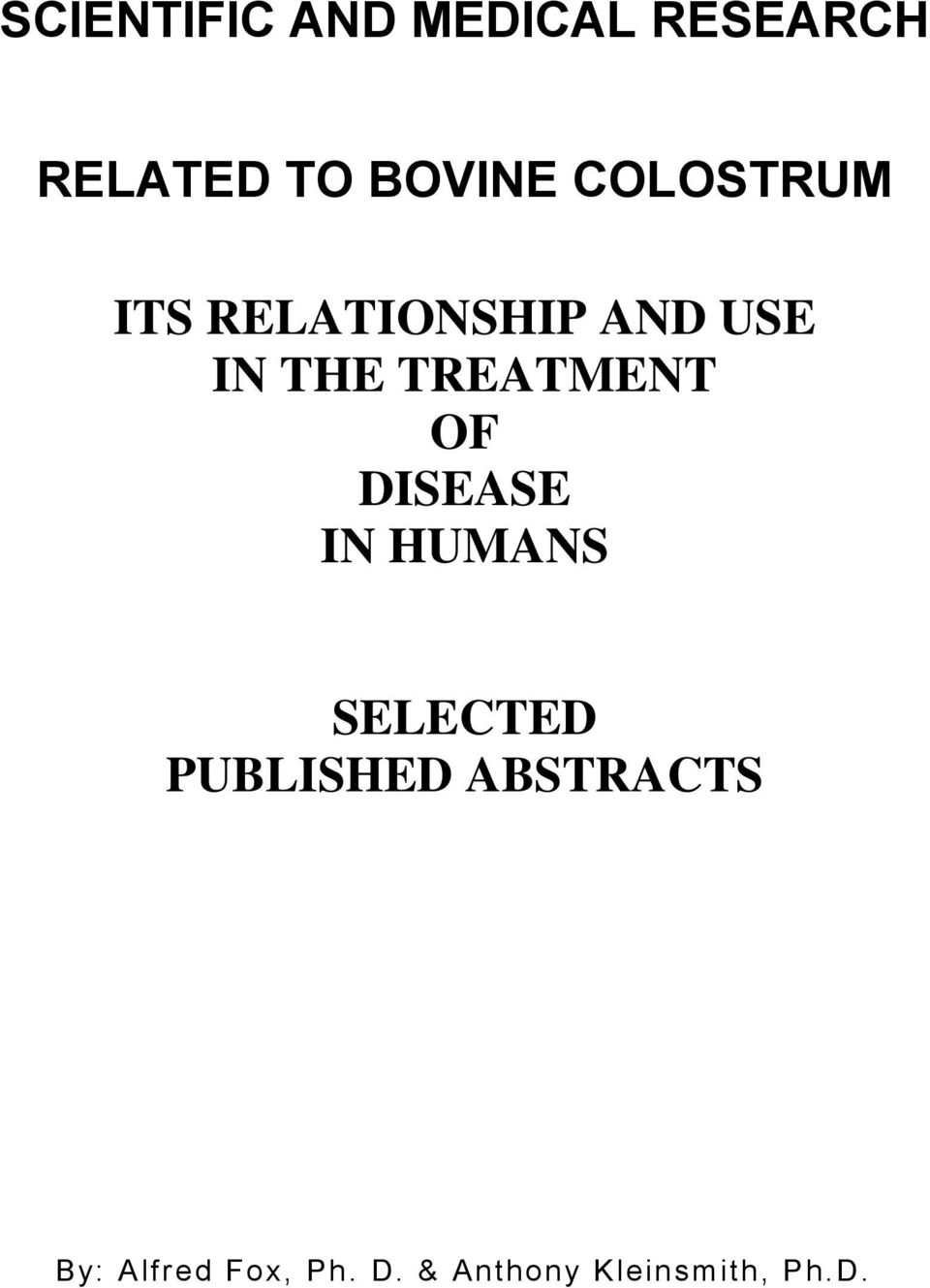 TREATMENT OF DISEASE IN HUMANS SELECTED PUBLISHED