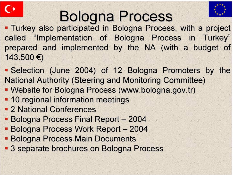 500 ) Selection (June ) of 12 Bologna Promoters by the National Authority (Steering and Monitoring Committee) Website for Bologna