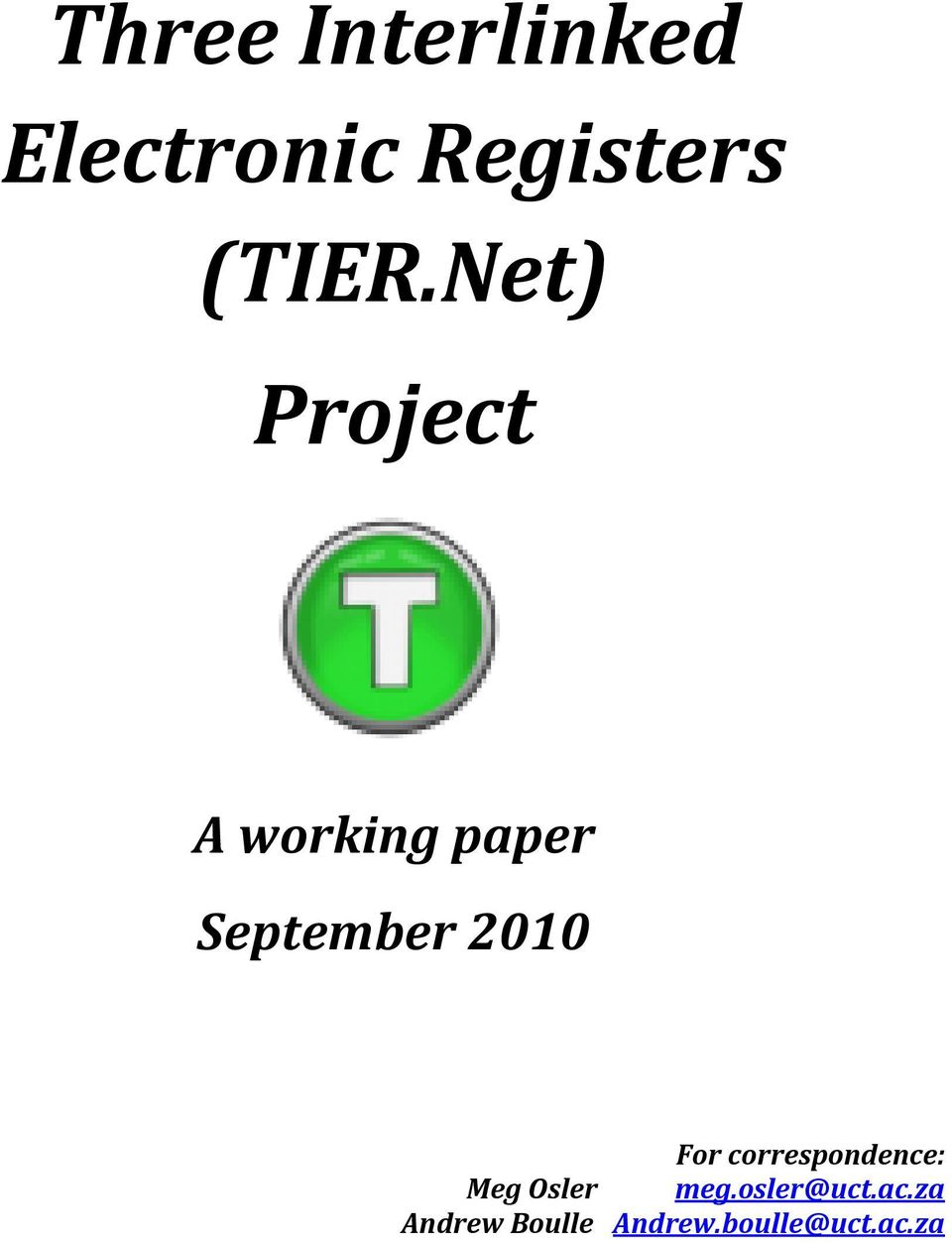 Net) Project A working paper September 2010