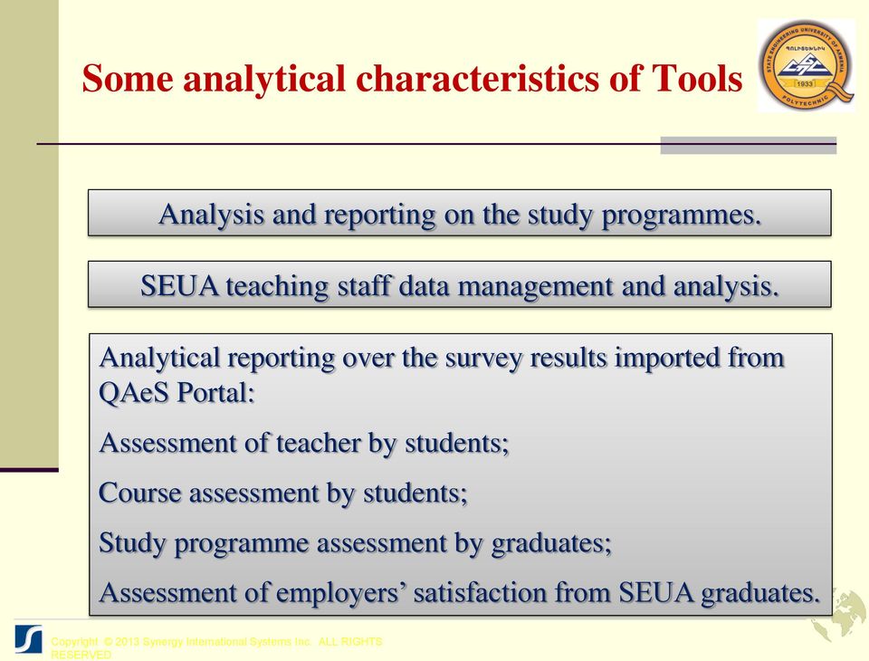 SEUA teaching staff data management and analysis.
