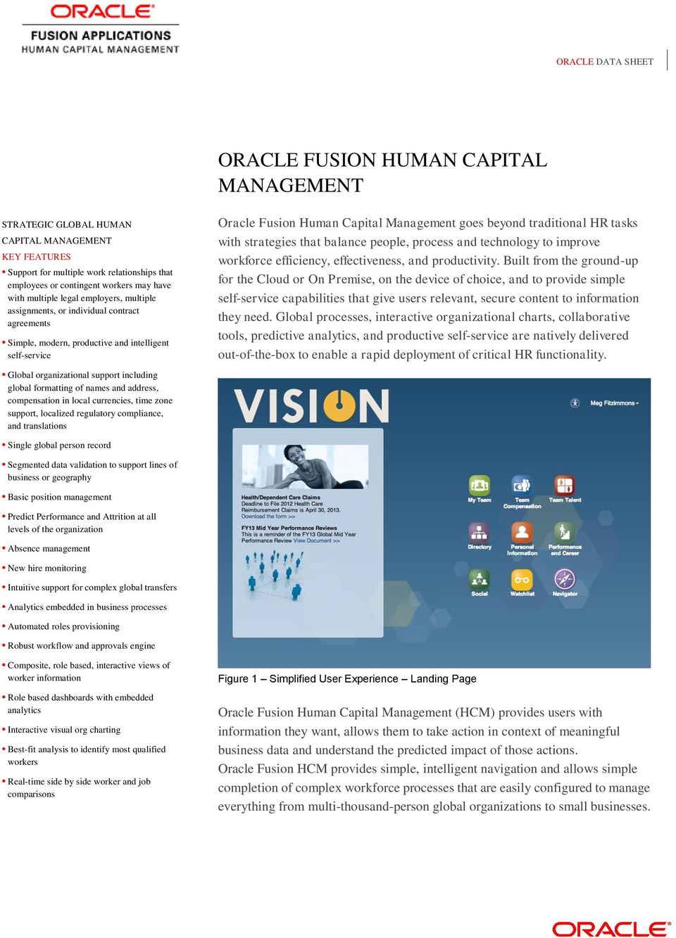 address, compensation in local currencies, time zone support, localized regulatory compliance, and translations Oracle Fusion Human Capital Management goes beyond traditional HR tasks with strategies