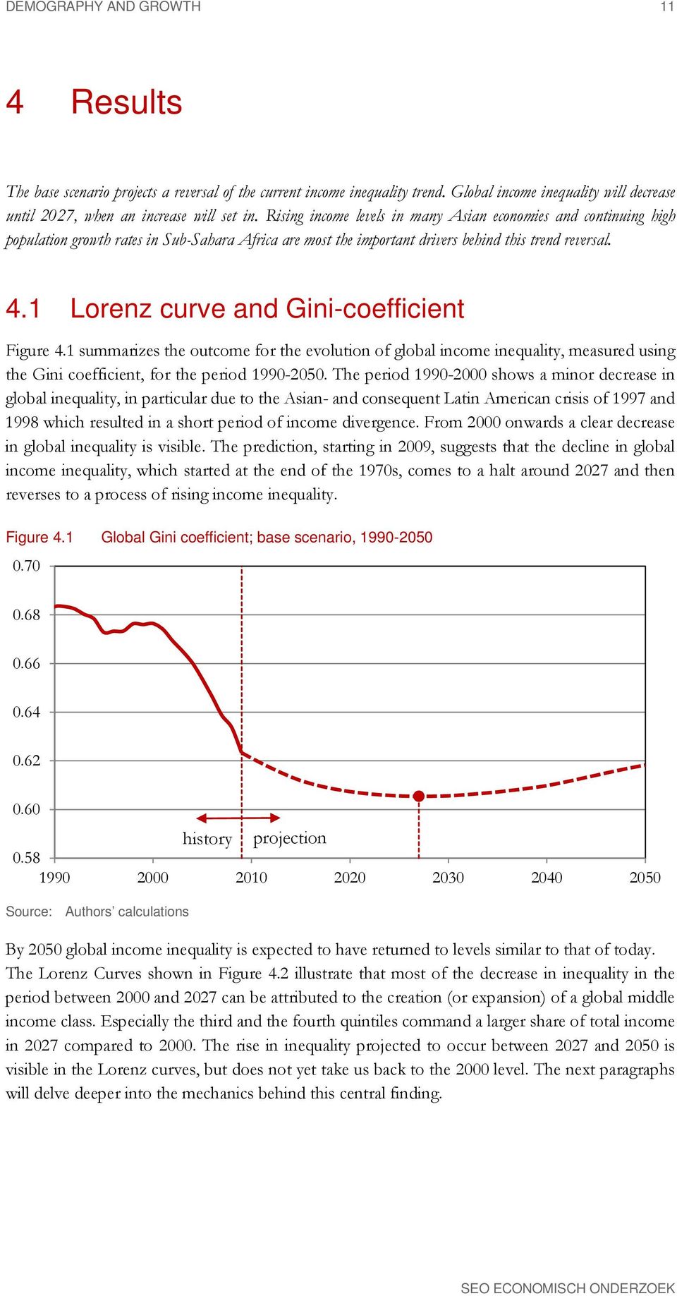 1 Lorenz curve and Gini-coefficient Figure 4.1 summarizes the outcome for the evolution of global income inequality, measured using the Gini coefficient, for the period 1990-2050.