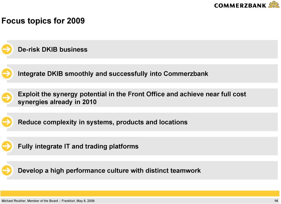 synergies already in 2010 Reduce complexity in systems, products and locations Fully