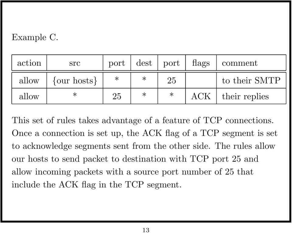 of rules takes advantage of a feature of TCP connections.