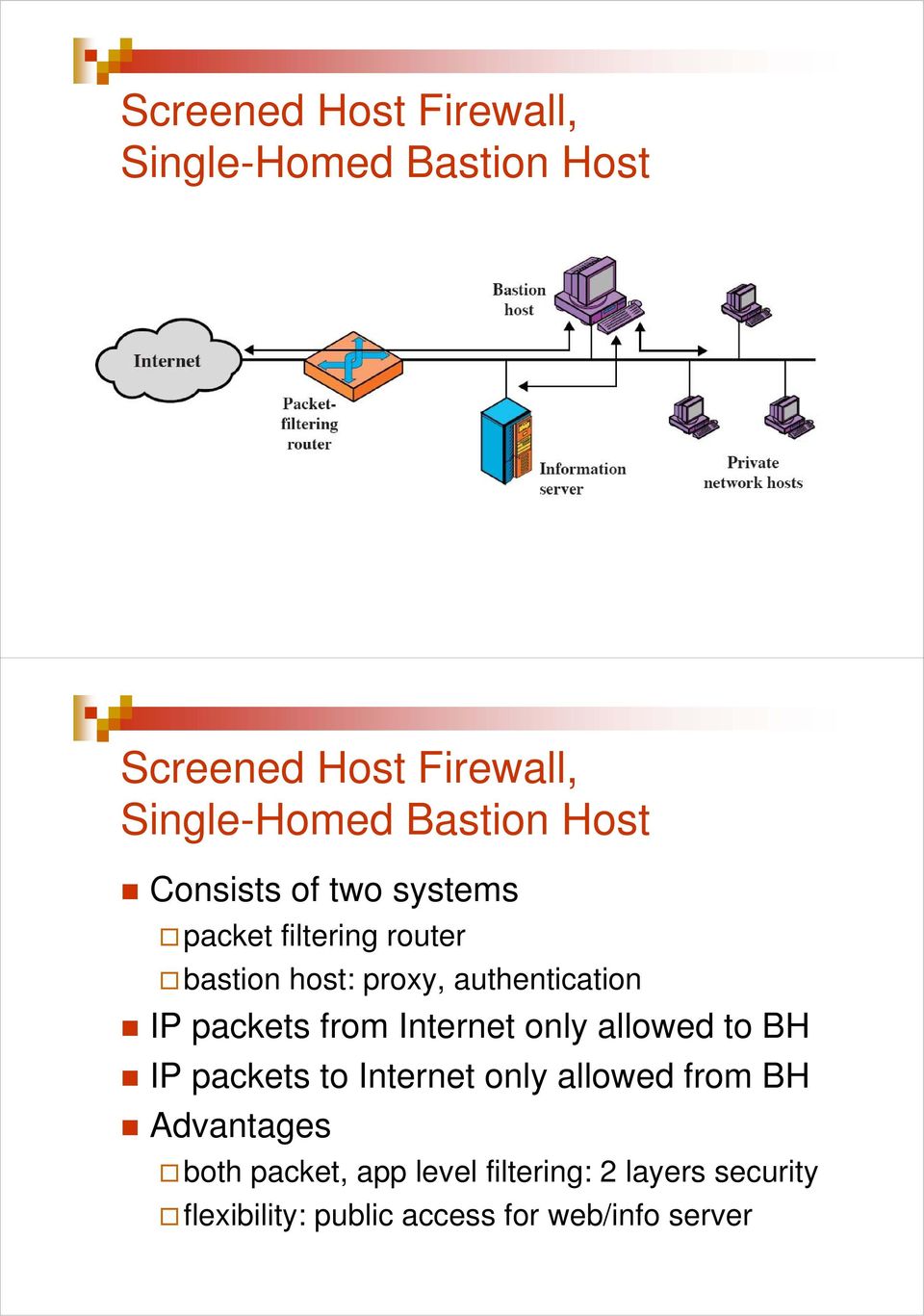 packets from Internet only allowed to BH IP packets to Internet only allowed from BH Advantages