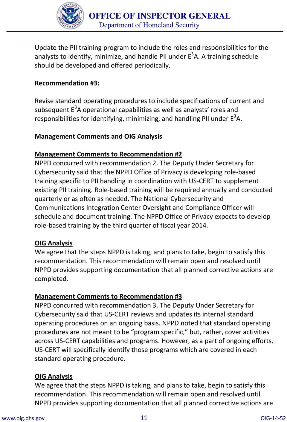 Recommendation #3: Revise standard operating procedures to include specifications of current and subsequent E 3 A operational capabilities as well as analysts roles and responsibilities for