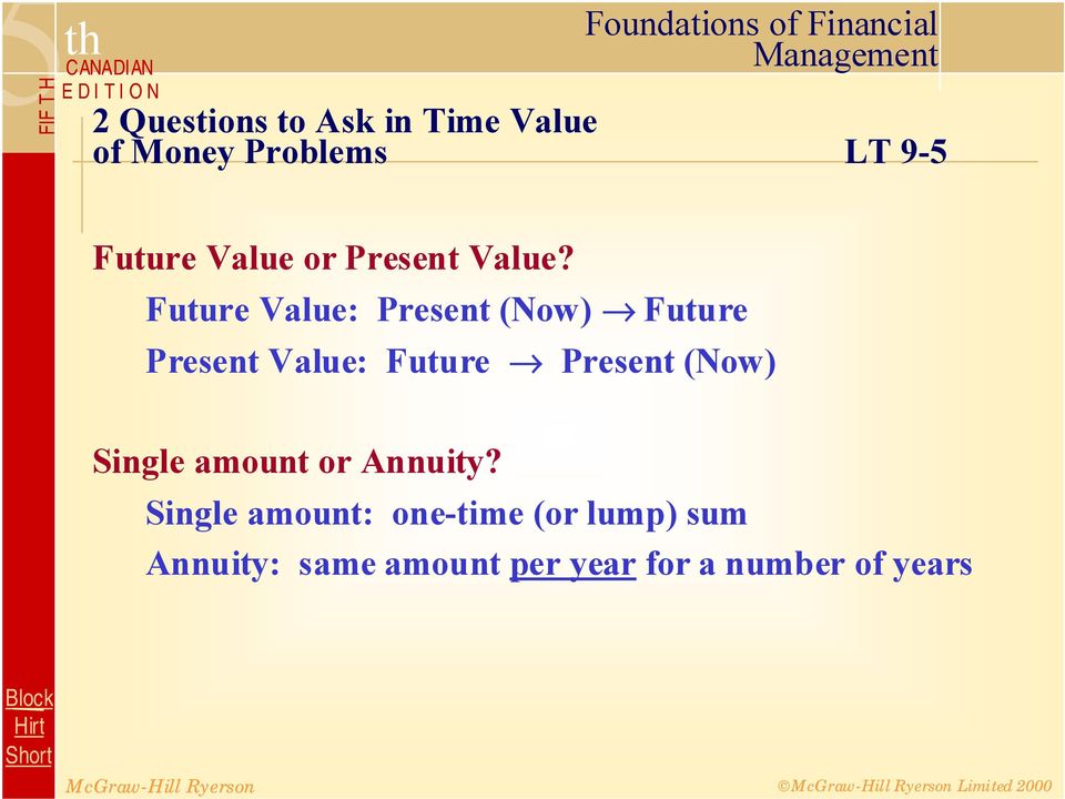 Future Value: Present (Now) Future Present Value: Future Present