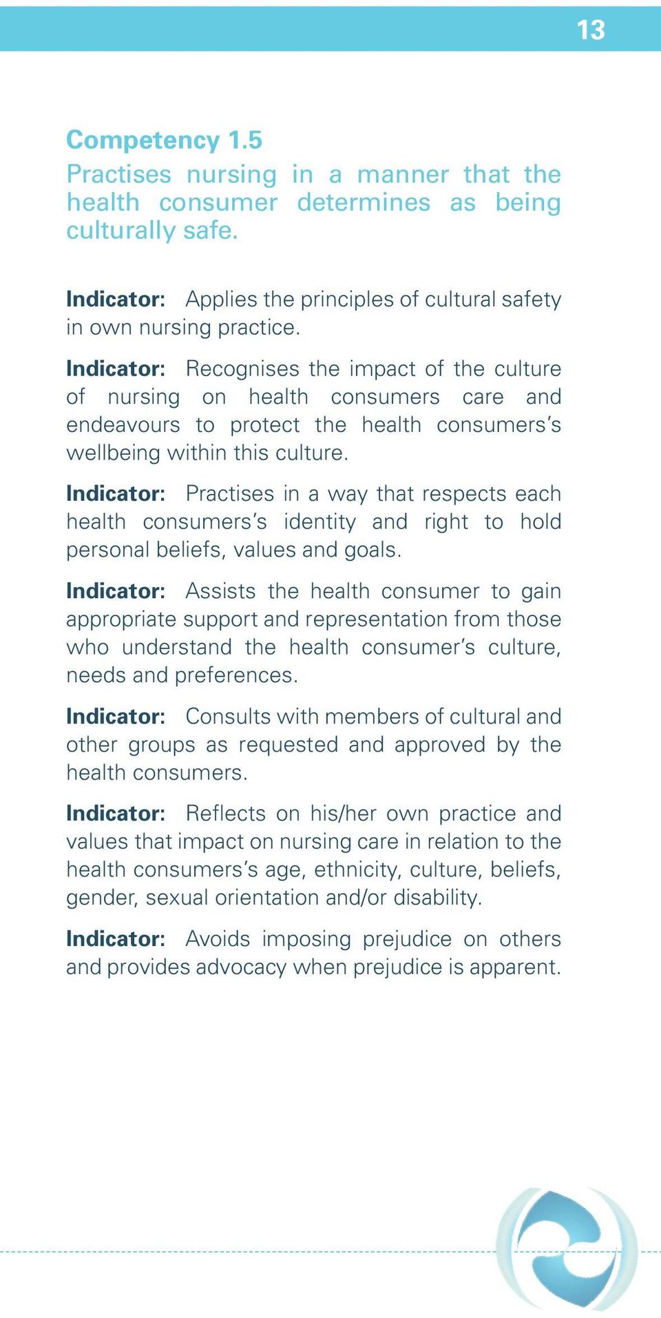 Indicator: Practises in a way that respects each health consumers s identity and right to hold personal beliefs, values and goals.