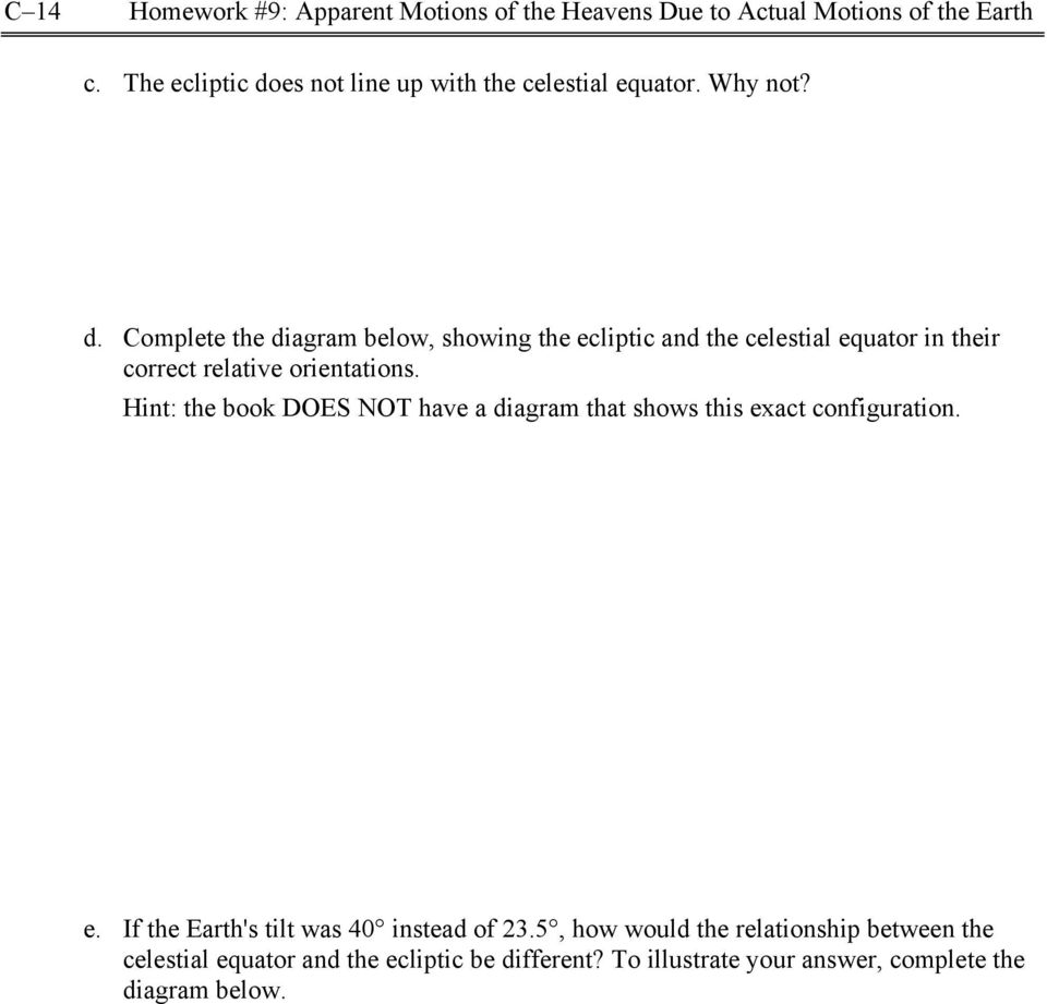Hint: the book DOES NOT have a diagram that shows this exact configuration. e. If the Earth's tilt was 40 instead of 23.