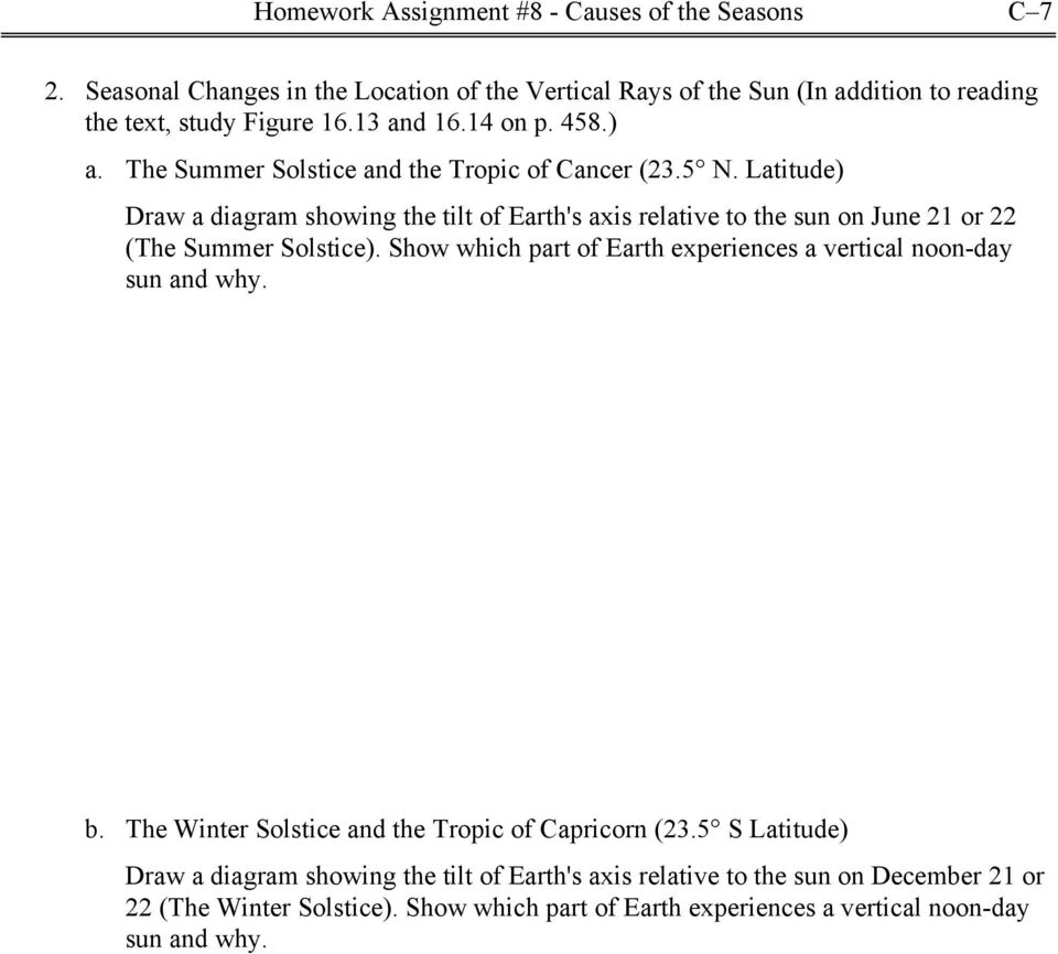 Latitude) Draw a diagram showing the tilt of Earth's axis relative to the sun on June 21 or 22 (The Summer Solstice).