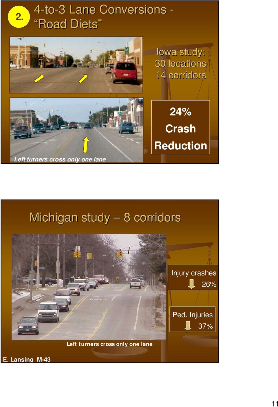 Crash Reduction Michigan study 8 corridors Injury crashes 26%