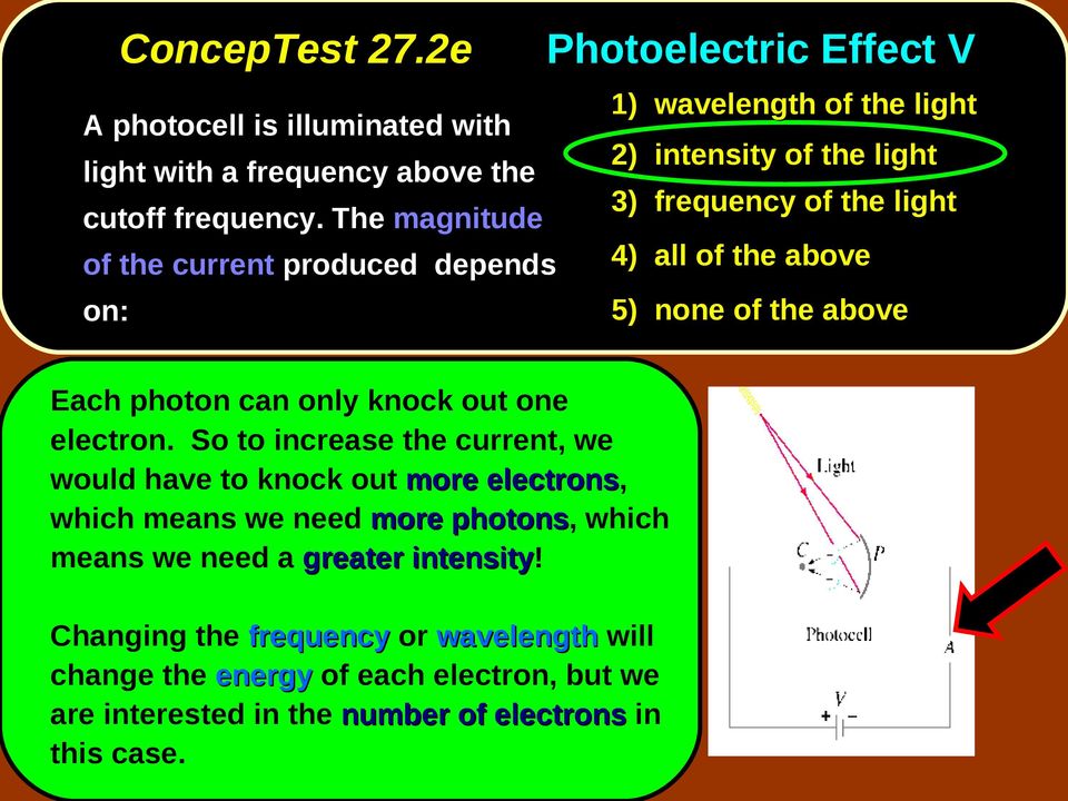 all of the above 5) none of the above Each photon can only knock out one electron.