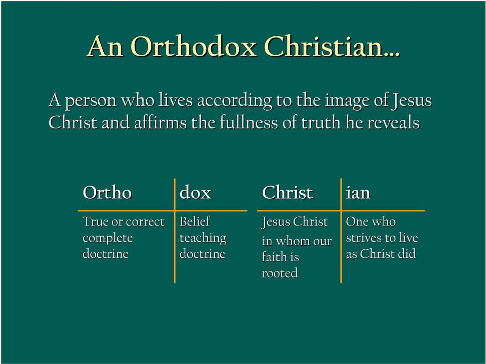 Christ ian True or correct complete doctrine Belief teaching doctrine