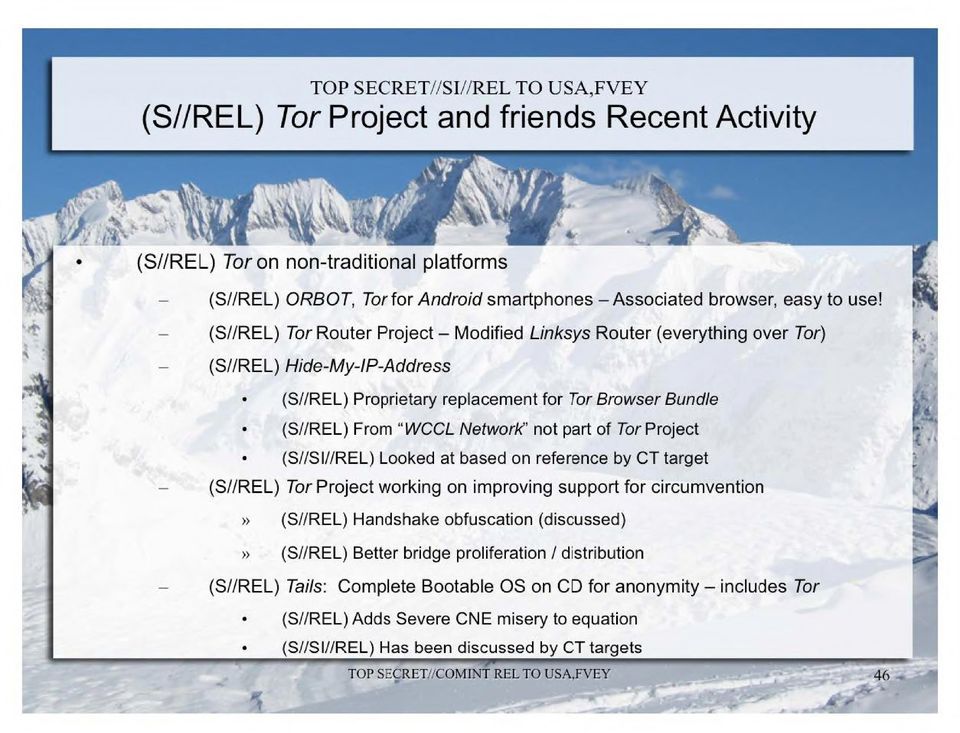 Project (SifSli/REL) Looked at based on reference by CT target (SHREL) Tor Project working on improving support for circumvention (SHIREL) Handshake obfuscation (discussed) (Si/REL) Better bridge