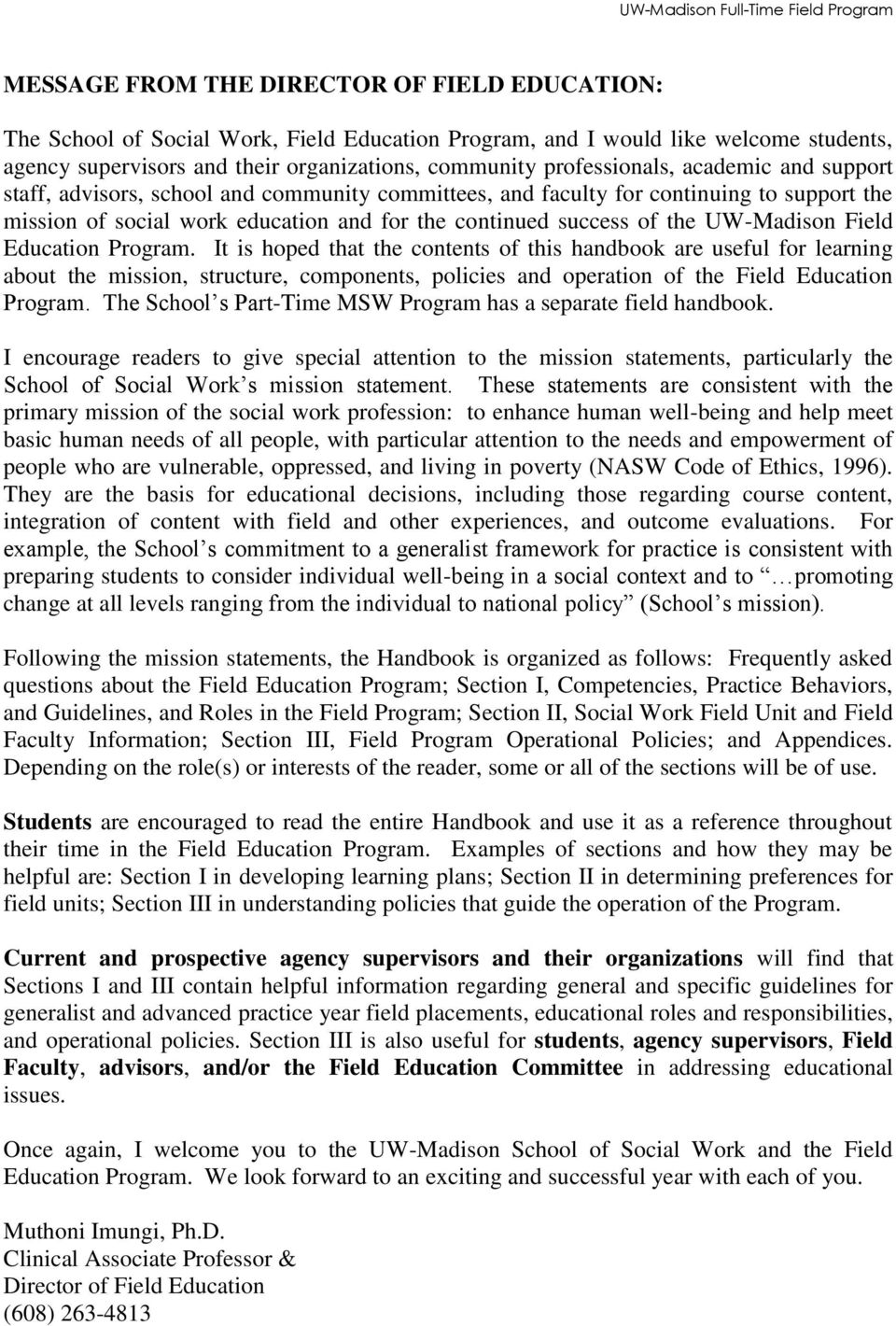 UW-Madison Field Education Program.