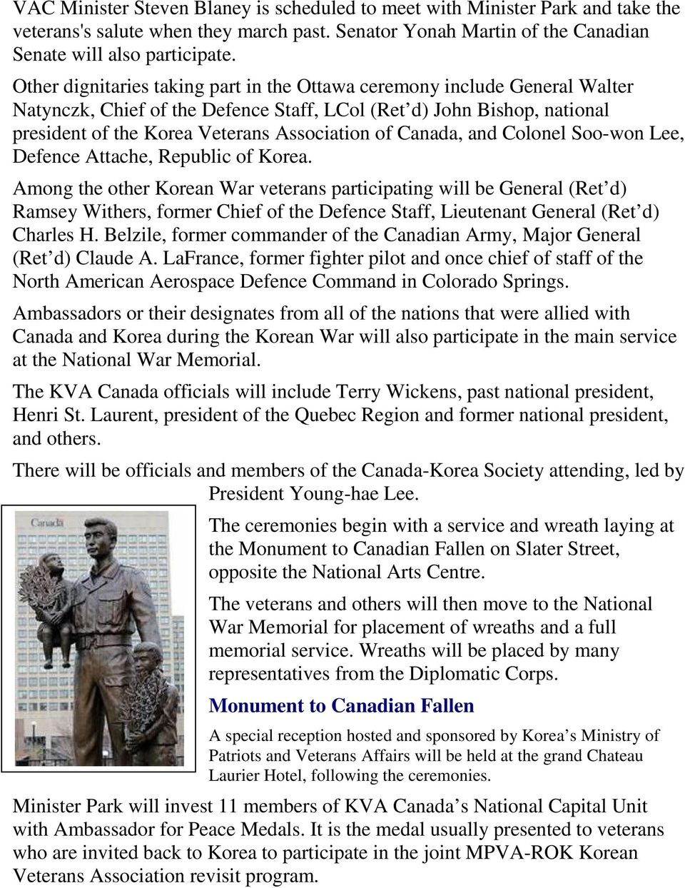 Canada, and Colonel Soo-won Lee, Defence Attache, Republic of Korea.