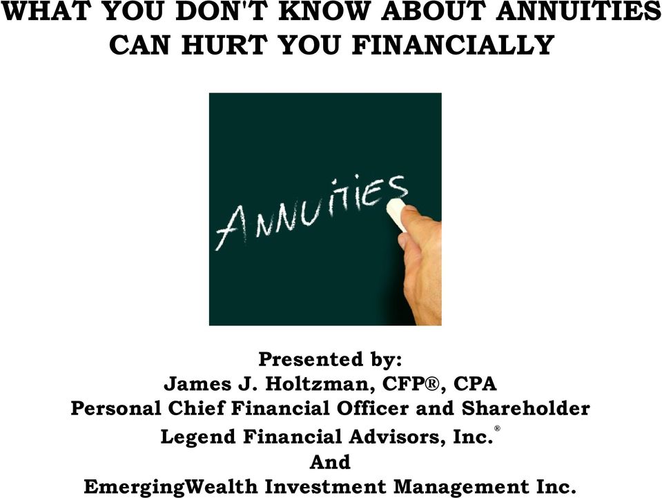 Holtzman, CFP, CPA Personal Chief Financial Officer and