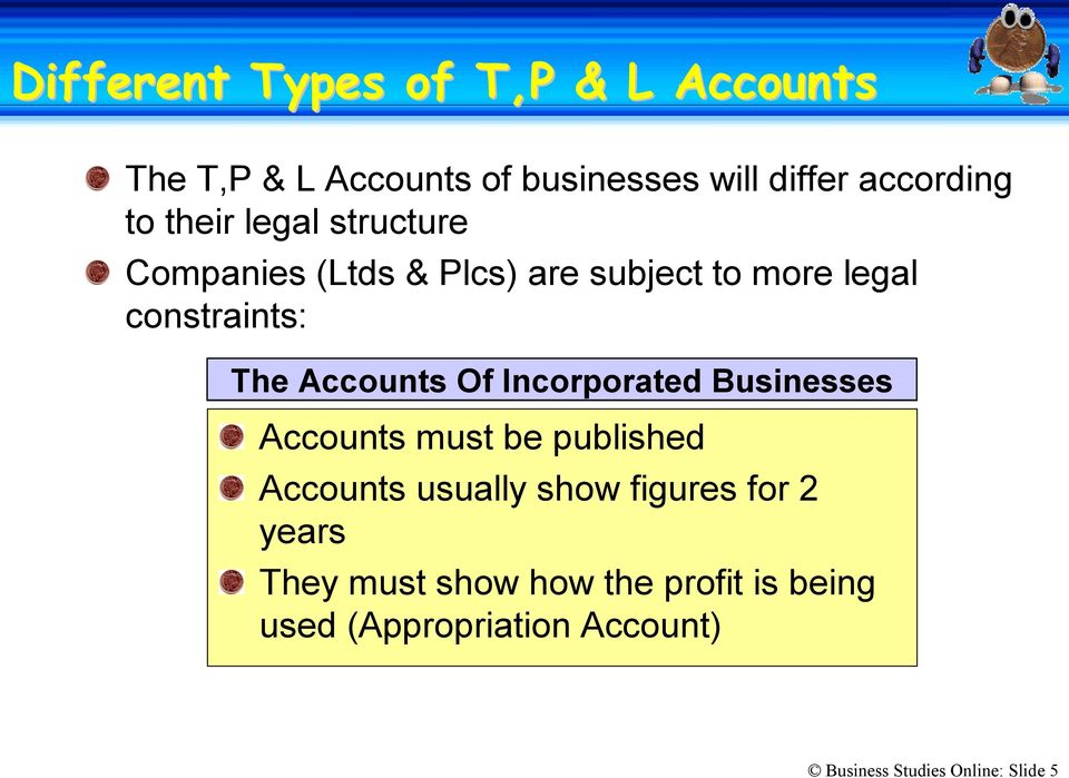 Of Incorporated Businesses Accounts must be published Accounts usually show figures for 2 years
