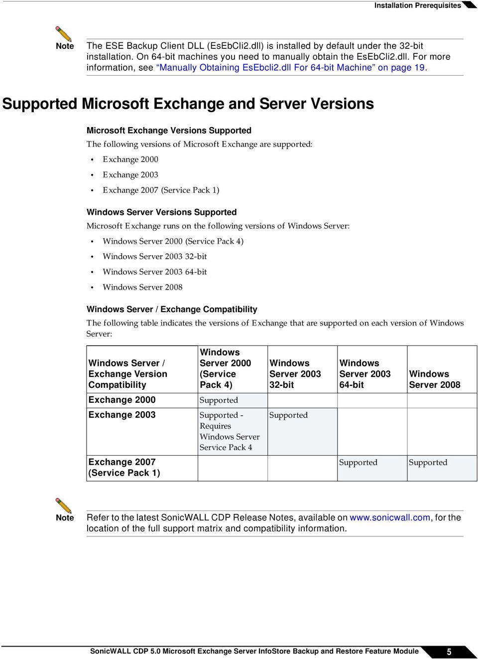 Supported Microsoft Exchange and Server Versions Microsoft Exchange Versions Supported The following versions of Microsoft Exchange are supported: Exchange 2000 Exchange 2003 Exchange 2007 (Service