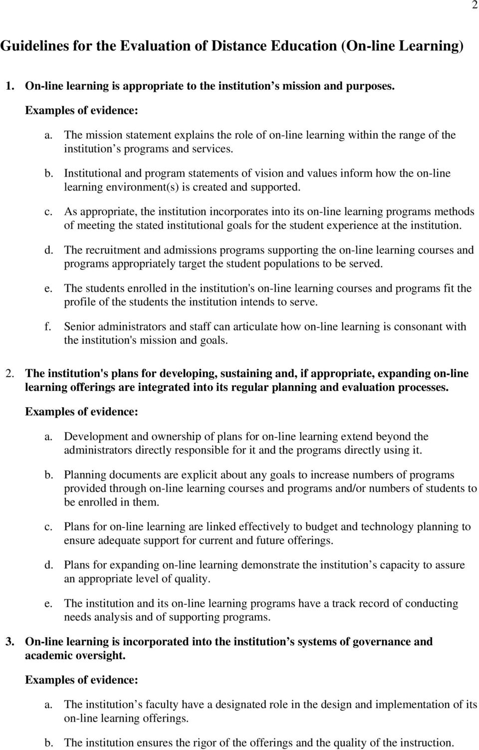Institutional and program statements of vision and values inform how the on-line learning environment(s) is cr
