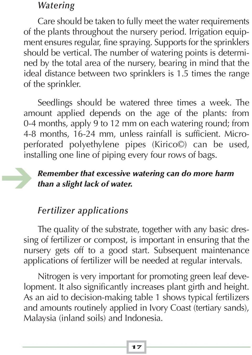 5 times the range of the sprinkler. Seedlings should be watered three times a week.