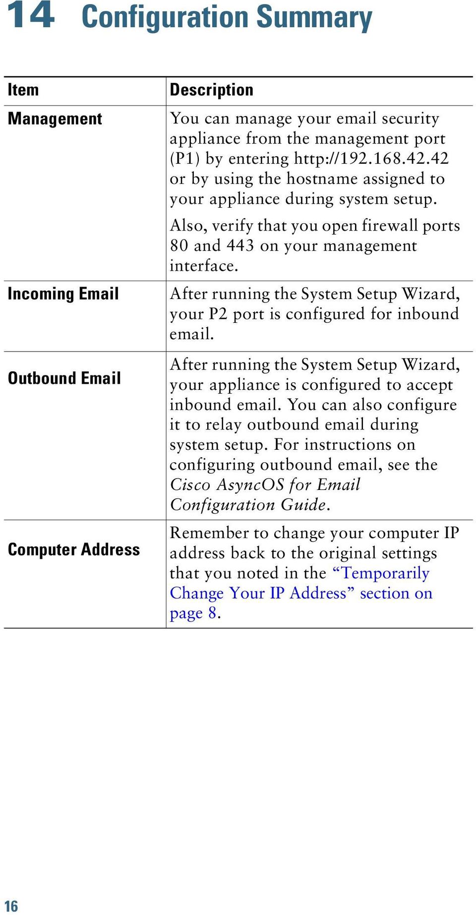 After running the System Setup Wizard, your P2 port is configured for inbound email. After running the System Setup Wizard, your appliance is configured to accept inbound email.