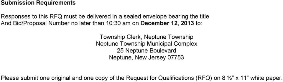 Neptune Township Neptune Township Municipal Complex 25 Neptune Boulevard Neptune, New Jersey 07753