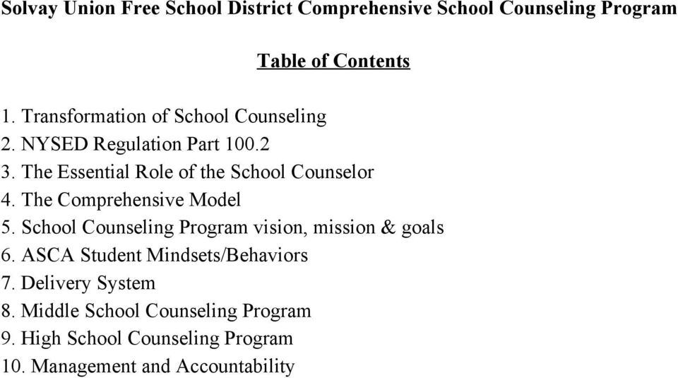 School Counseling Program vision, mission & goals 6. ASCA Student Mindsets/Behaviors 7.