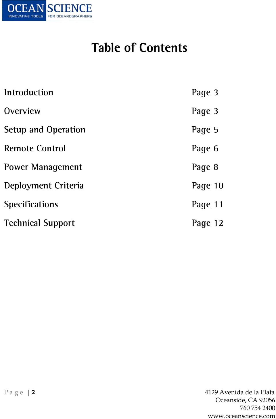 Power Management Page 8 Deployment Criteria Page 10