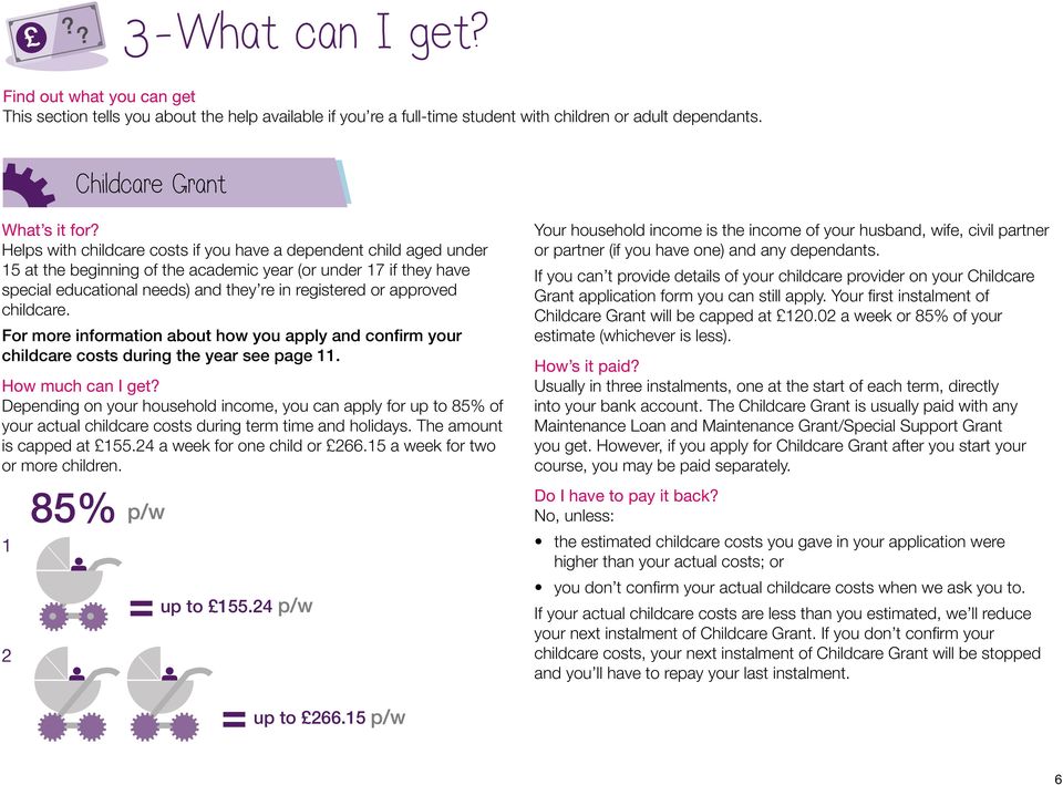 childcare. For more information about how you apply and confirm your childcare costs during the year see page 11. How much can I get?