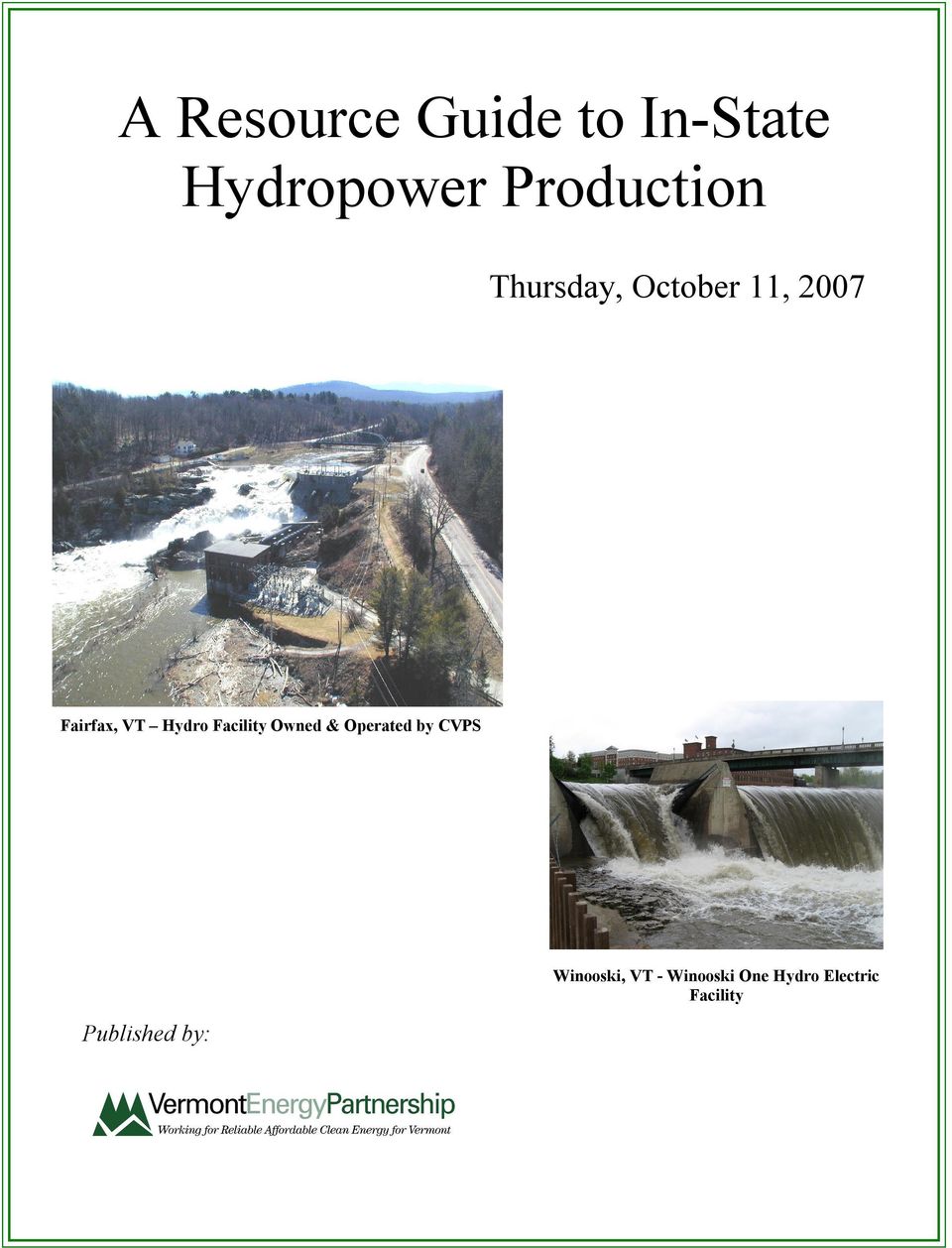 VT Hydro Facility Owned & Operated by CVPS