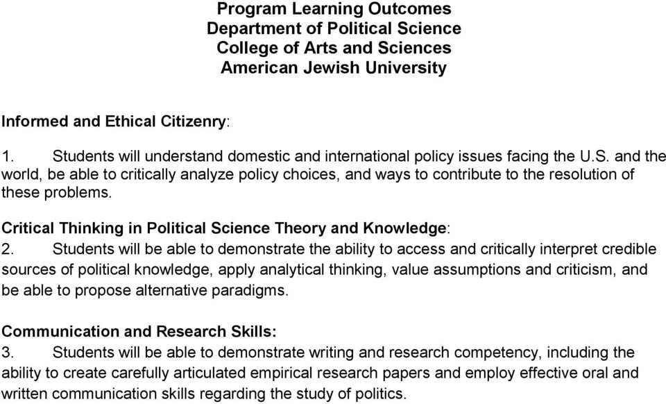 Critical Thinking in Political Science Theory and Knowledge: 2.