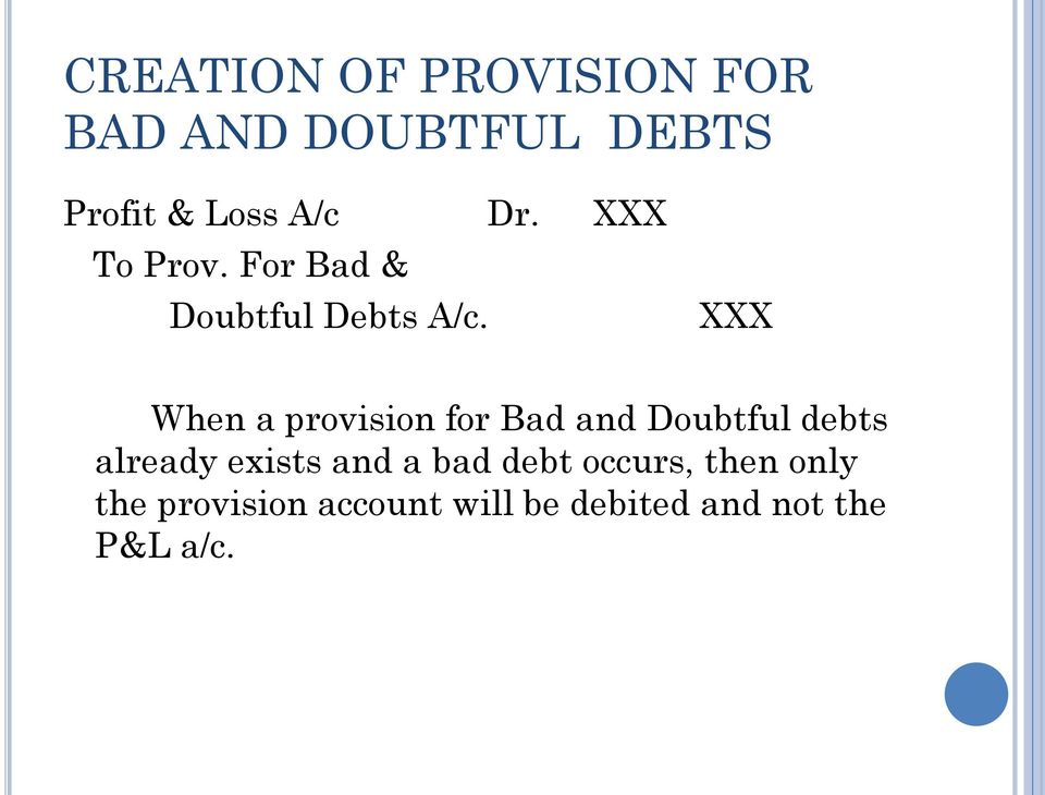XXX When a provision for Bad and Doubtful debts already exists and