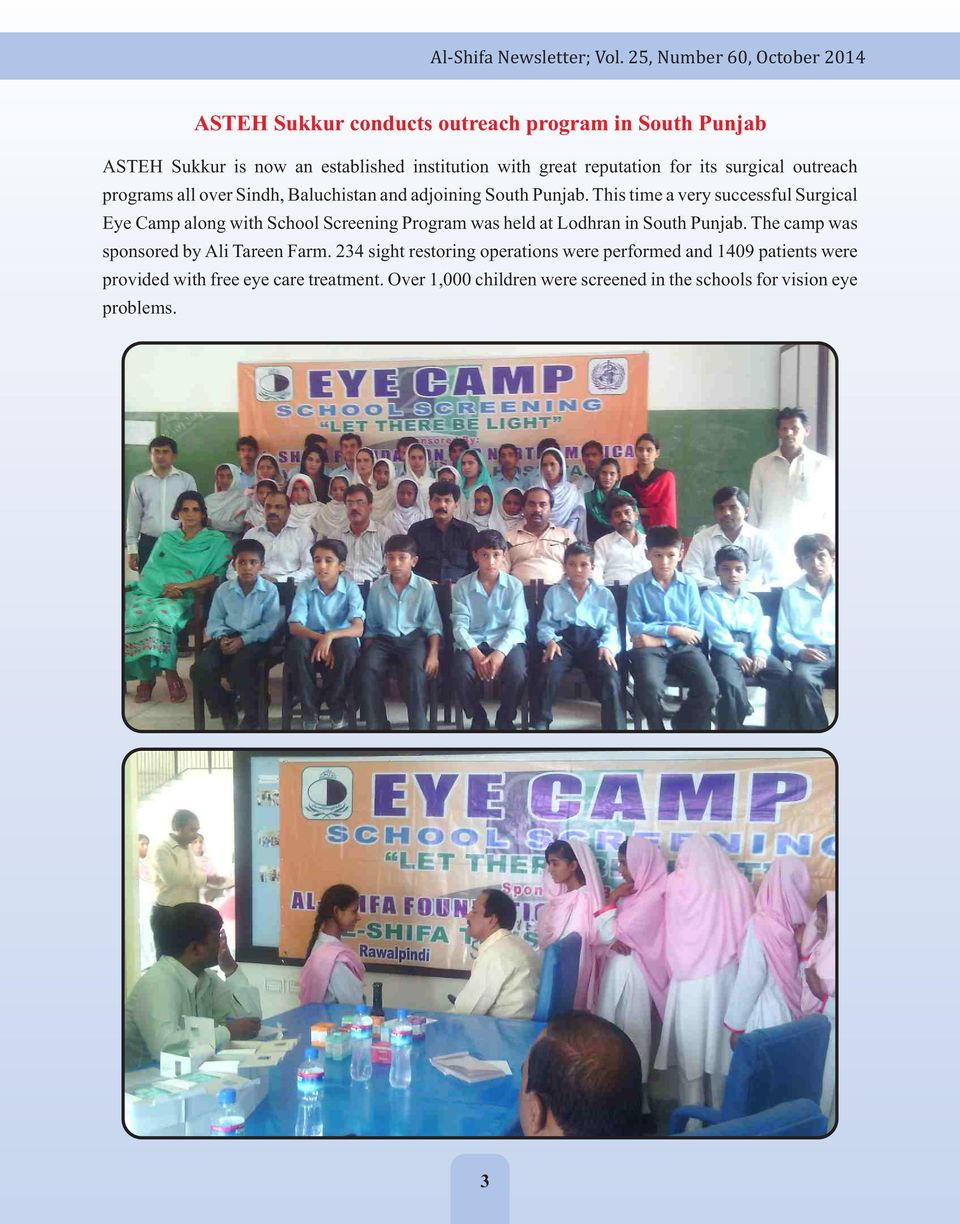 This time a very successful Surgical Eye Camp along with School Screening Program was held at Lodhran in South Punjab.