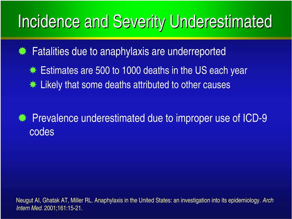 Prevalence underestimated due to improper use of ICD-9 codes Neugut AI, Ghatak AT, Miller RL.
