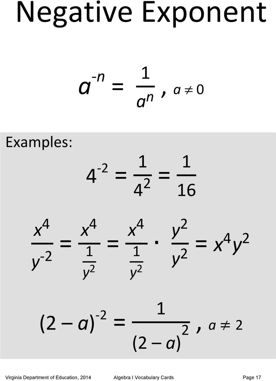 x4 y 2 (2 a) -2 = 1 (2 a) 2, a 2 Virginia Department