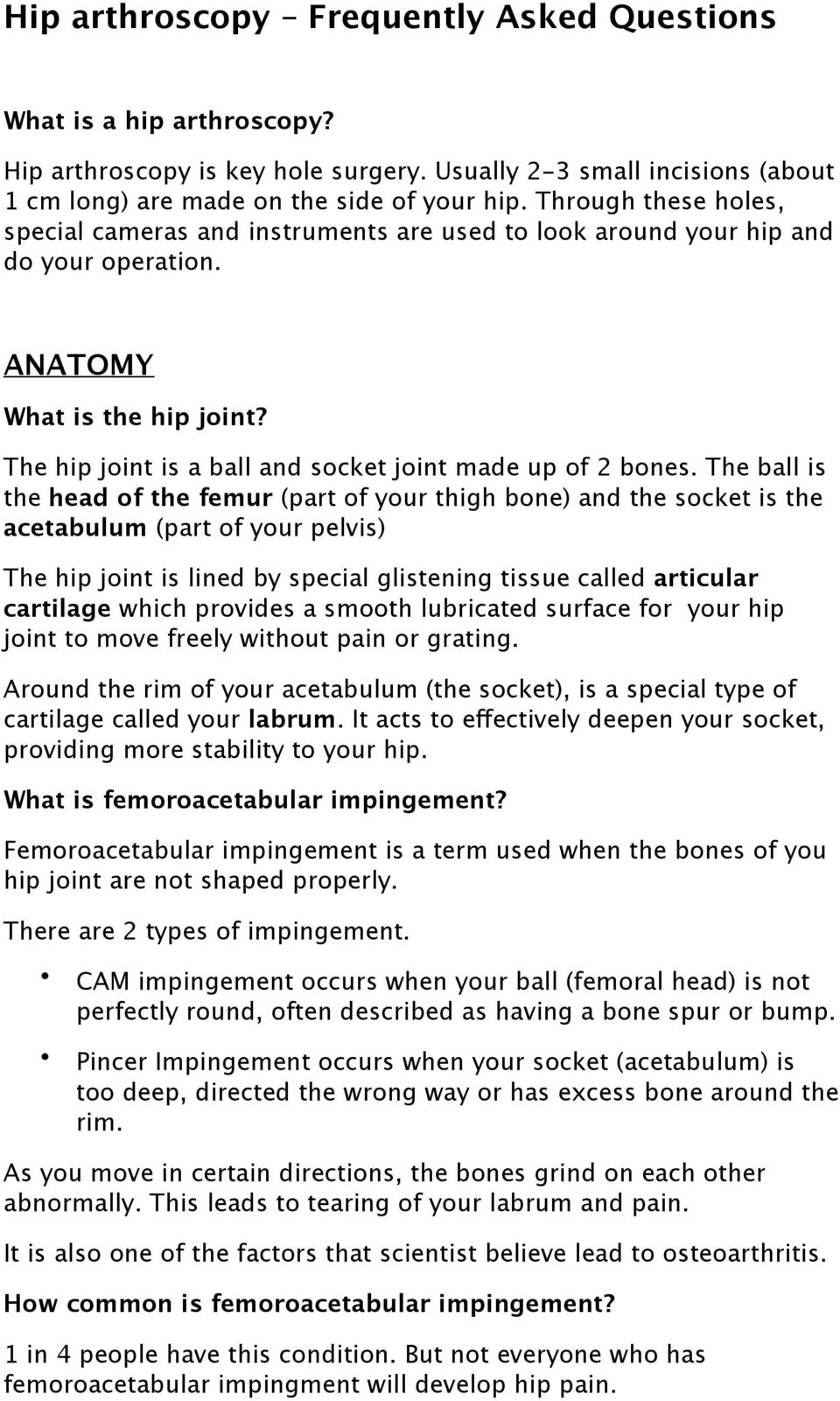 The ball is the head of the femur (part of your thigh bone) and the socket is the acetabulum (part of your pelvis) The hip joint is lined by special glistening tissue called articular cartilage which