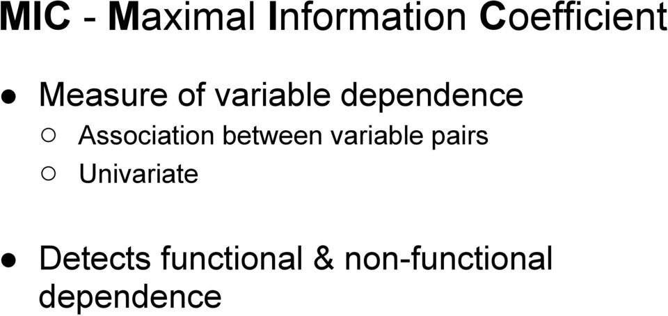 Association between variable pairs
