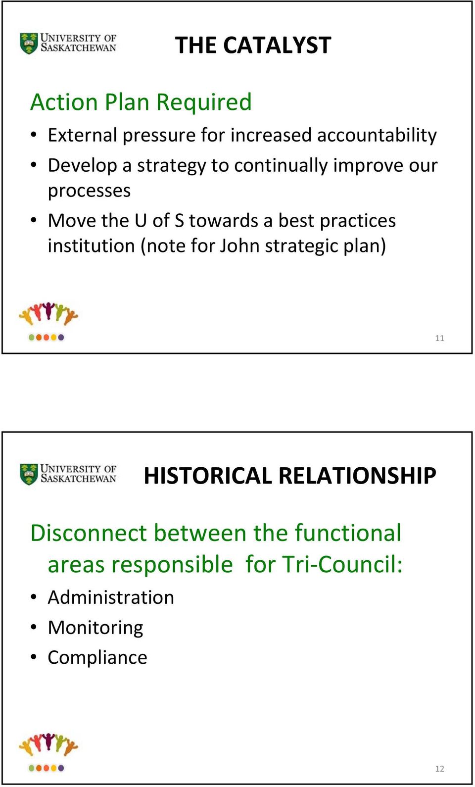 institution (note for John strategic plan) 11 HISTORICAL RELATIONSHIP Disconnect between