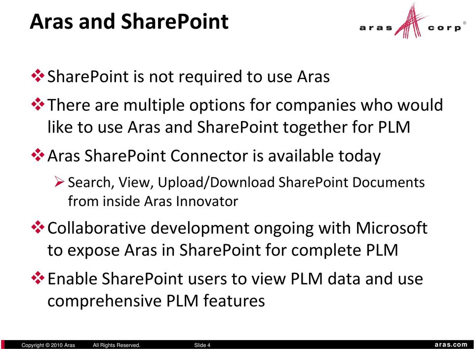 id Aras Innovator Collaborative development ongoing with Microsoft to expose Aras in forcomplete PLM