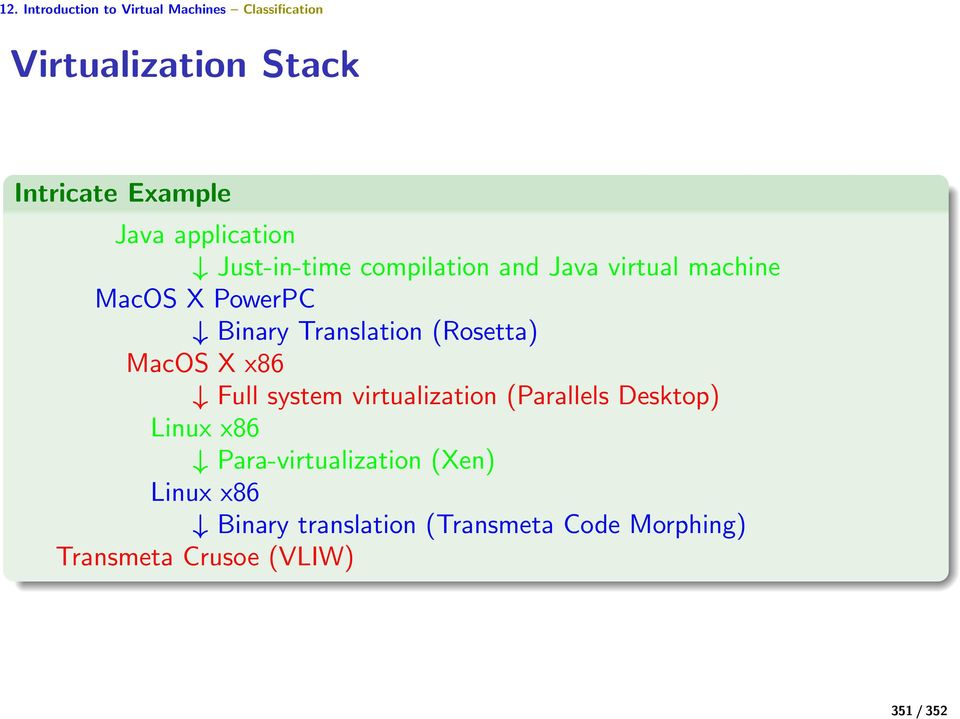 (Rosetta) MacOS X x86 Full system virtualization (Parallels Desktop) Linux x86