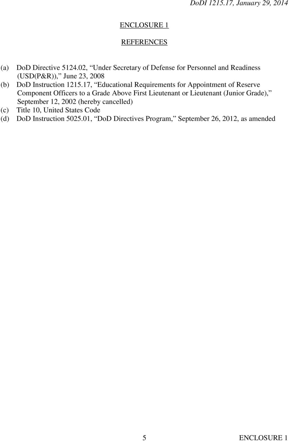 17, Educational Requirements for Appointment of Reserve Component Officers to a Grade Above First Lieutenant or