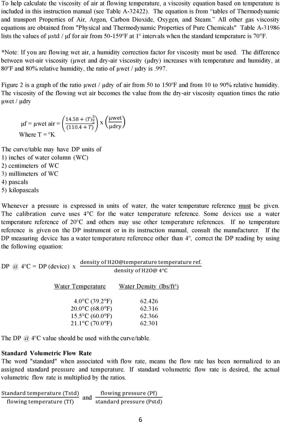 All other gas viscosity equations are obtained from "Physical and Thermodynamic Properties of Pure Chemicals" Table A-31986 lists the values of μstd / µf for air from 50-159ºF at 1º intervals when