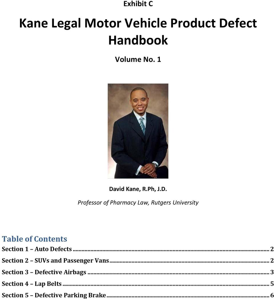 Contents Section 1 Auto Defects... 2 Section 2 SUVs and Passenger Vans.